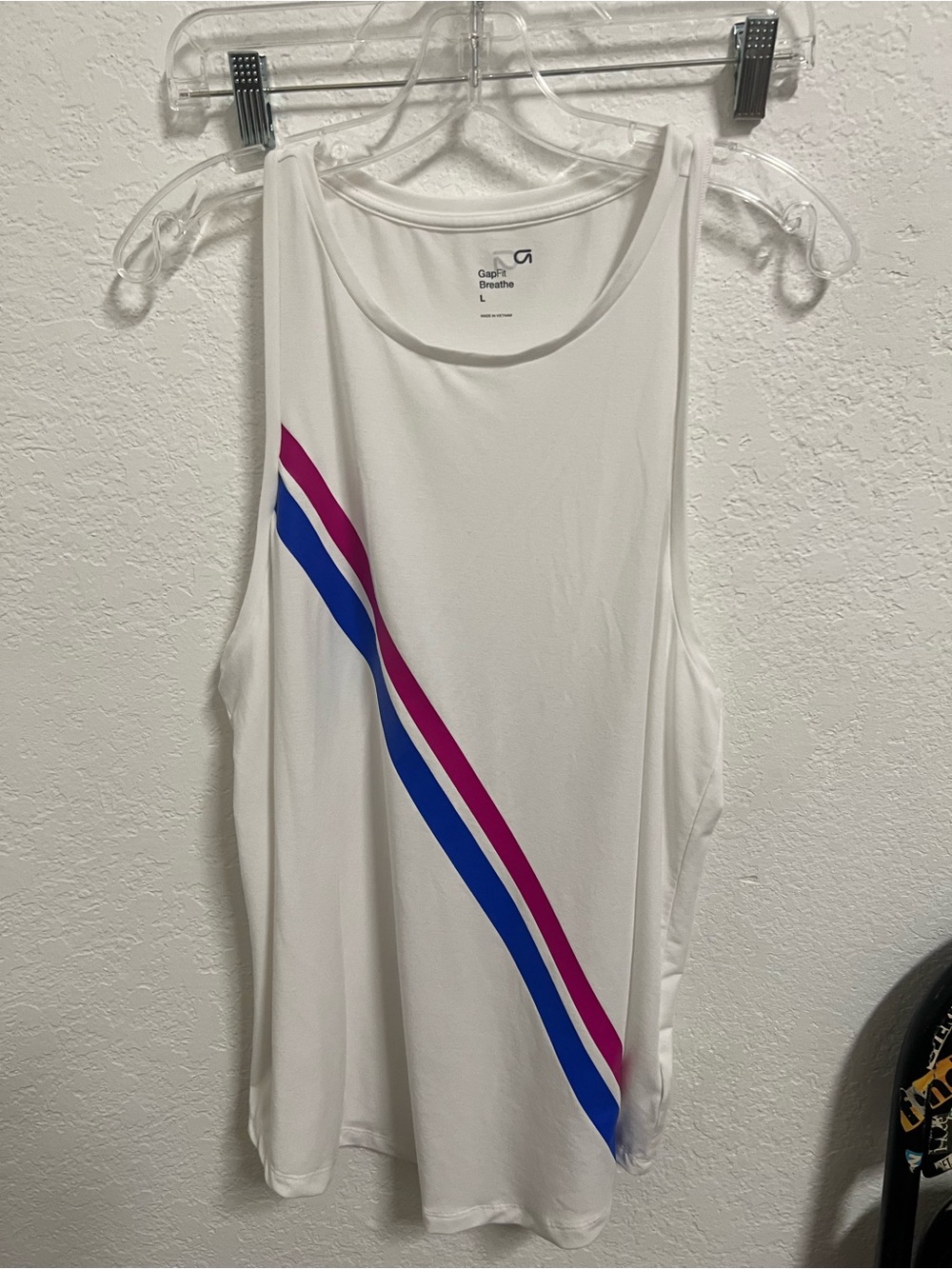 GAP White active Tank with Pink and Blue Diagonal Stripes